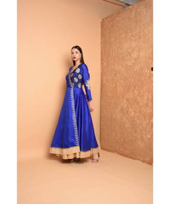 Blue Silk Embroidered Suit Set 2