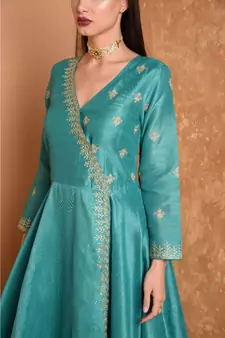 Green Silk Embroidered Suit Set