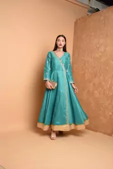 Green Silk Embroidered Suit Set