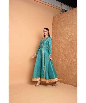 Green Silk Embroidered Suit Set 6