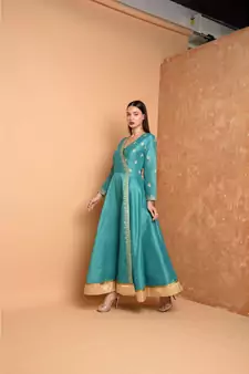 Green Silk Embroidered Suit Set