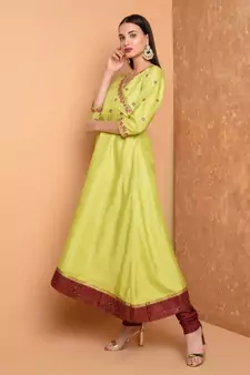 Green Silk Embroidered Suit Set