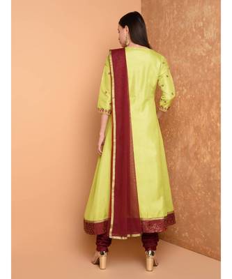 Green Silk Embroidered Suit Set 3