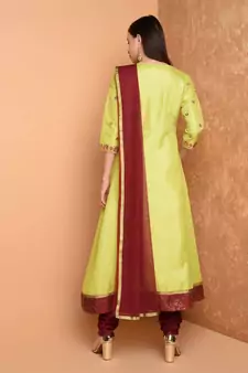 Green Silk Embroidered Suit Set