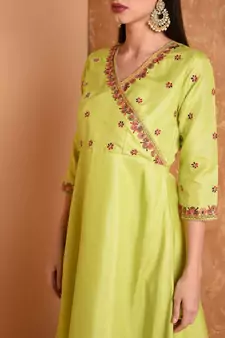 Green Silk Embroidered Suit Set