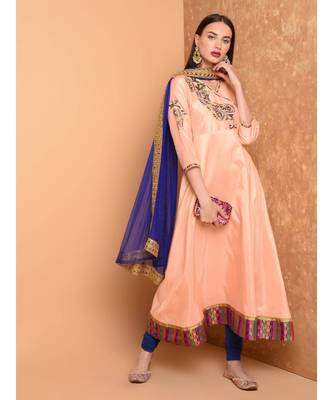 Peach Silk Embroidered Suit Set 1