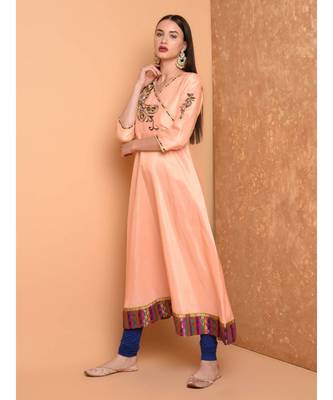 Peach Silk Embroidered Suit Set 2