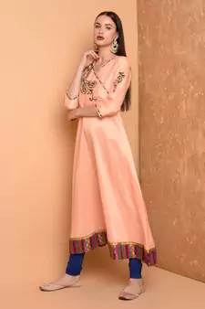 Peach Silk Embroidered Suit Set