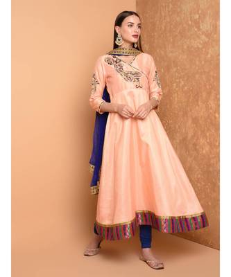 Peach Silk Embroidered Suit Set 3