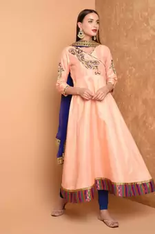Peach Silk Embroidered Suit Set
