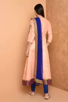 Peach Silk Embroidered Suit Set
