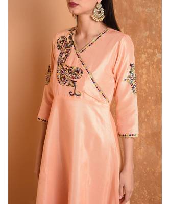 Peach Silk Embroidered Suit Set 5