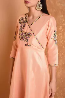 Peach Silk Embroidered Suit Set