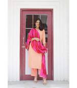 Peach & pink lehariya suit set.