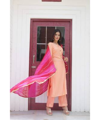 Peach & pink lehariya suit set. 2