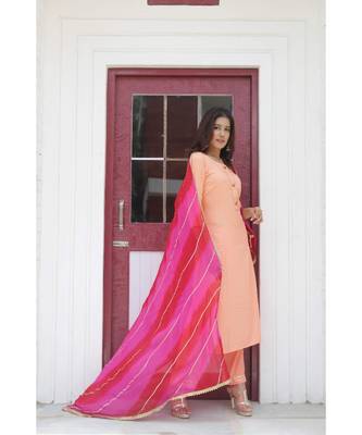 Peach & pink lehariya suit set. 3