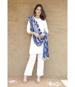 White and blue lehariya suit set.