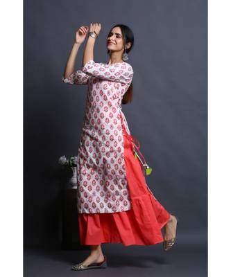 cotton embroidered pink kurta with dress 4