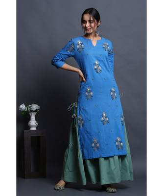 cotton embroidered cobalt kurta with dress 1