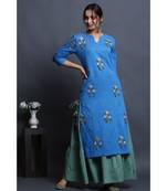 cotton embroidered cobalt kurta with dress
