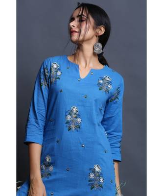 cotton embroidered cobalt kurta with dress 2
