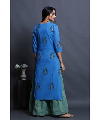 cotton embroidered cobalt kurta with dress 3