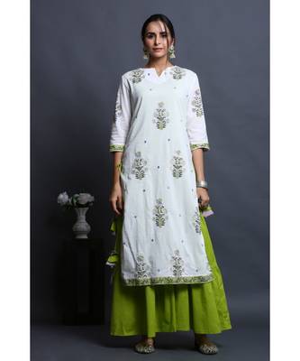 cotton embroidered white kurta with dress 1