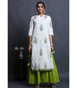 cotton embroidered white kurta with dress