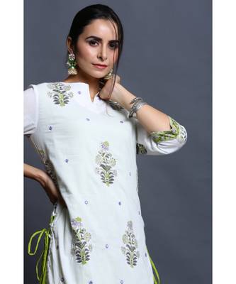cotton embroidered white kurta with dress 3