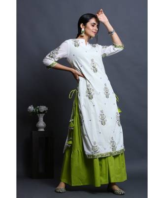 cotton embroidered white kurta with dress 4