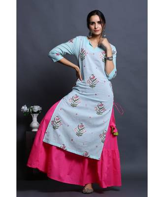 cotton embroidered sky kurta with dress 1