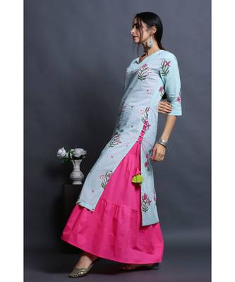 cotton embroidered sky kurta with dress 2
