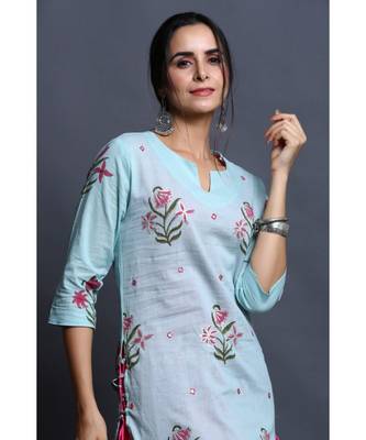cotton embroidered sky kurta with dress 3