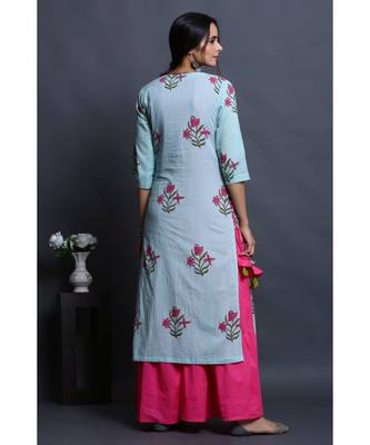 cotton embroidered sky kurta with dress 4