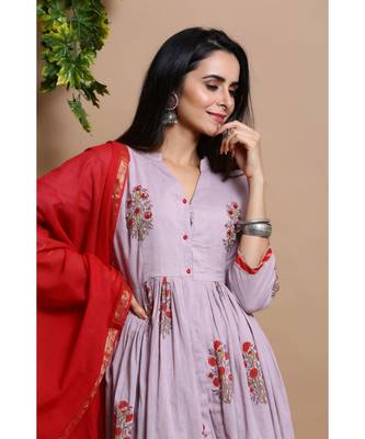 cotton embroidered muave kurta set 3
