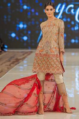 Beige embroidered chiffon salwar 1