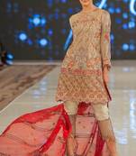 Beige embroidered chiffon salwar