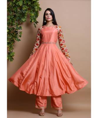 silk peach anarkali 1