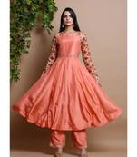 silk peach anarkali