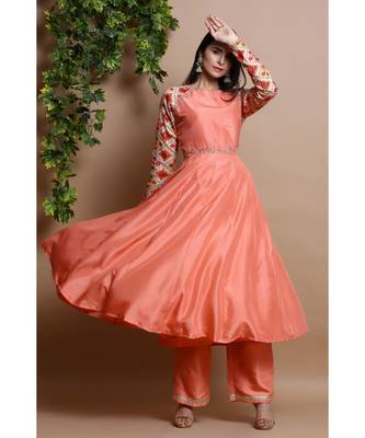 silk peach anarkali 2