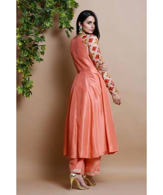 silk peach anarkali 3