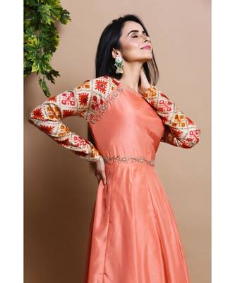silk peach anarkali 4