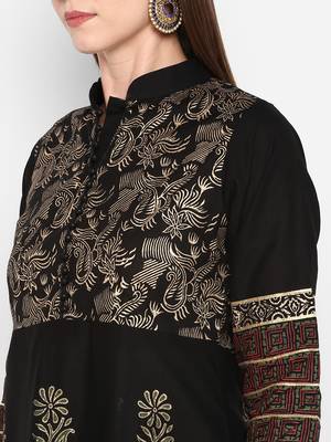 Womens Black Cotton Block Printed Anarkali 5