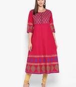Womens Pink Cotton Block Printed Anarkali