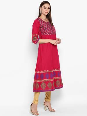Womens Pink Cotton Block Printed Anarkali 2