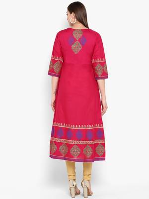 Womens Pink Cotton Block Printed Anarkali 4