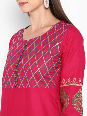 Womens Pink Cotton Block Printed Anarkali 5