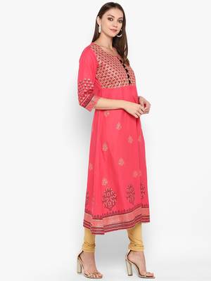 Womens Red Cotton Block Printed Anarkali 2