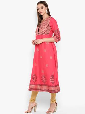 Womens Red Cotton Block Printed Anarkali 3
