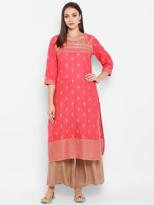 Womens Red Cotton Block Printed Kurta 1